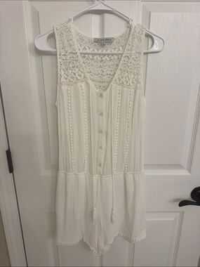 Sleeveless Cream Crochet Yoke Mini Dress by Love Culture